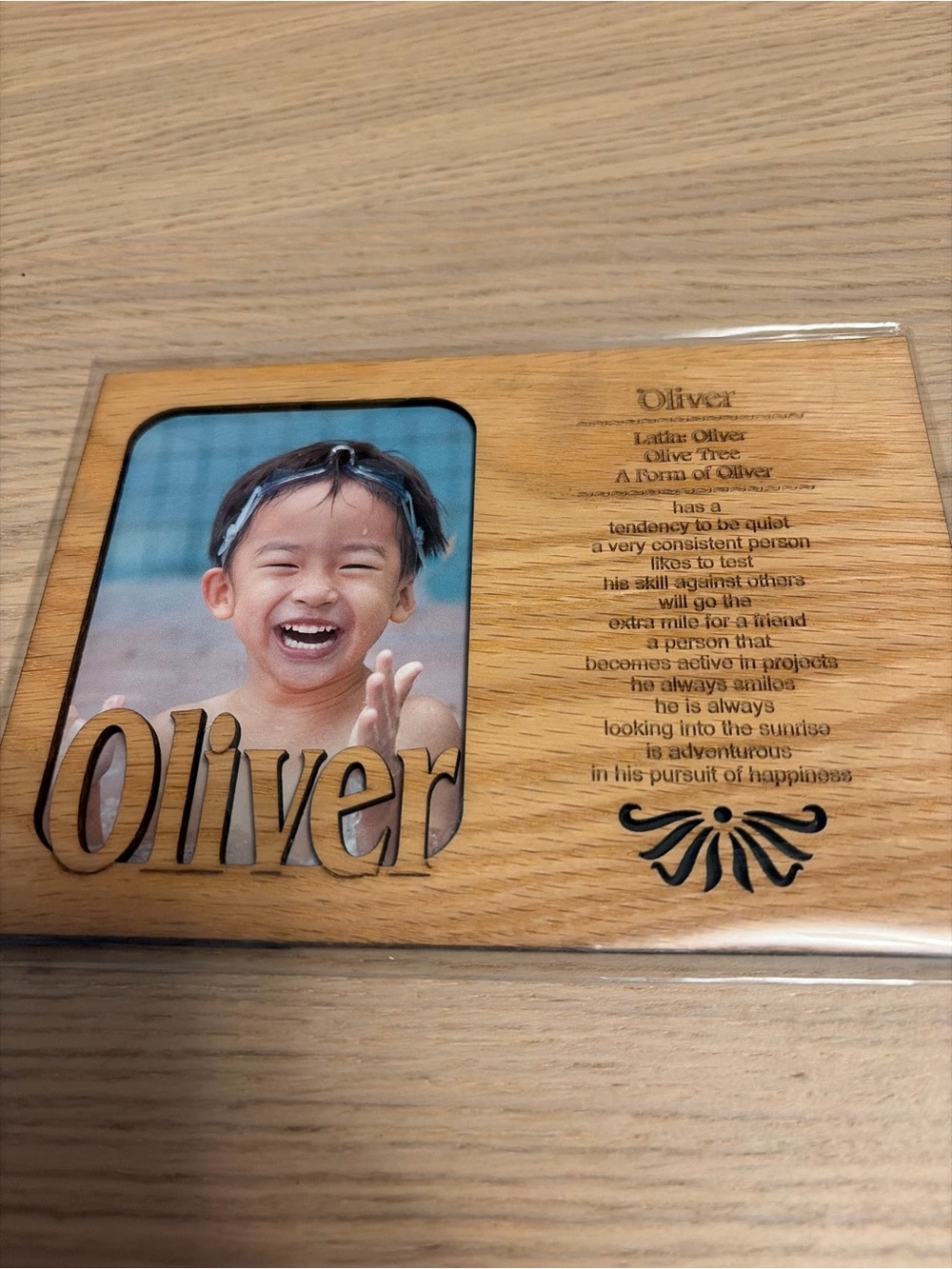 Personalized Wooden Photo Frame - Oliver - Natural Wood Finish